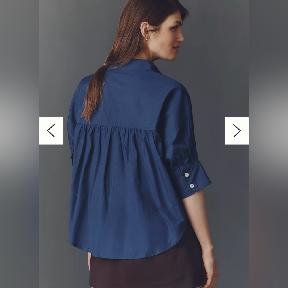 The Mabel Boxy Oxford shirt Navy Blue with Dog Embroidery NWT 2X by Maeve - Picture 3 of 5